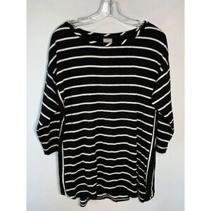 Chico's Women's Striped 3/4 Dolman Sleeve Round Neck Pullover T-Shirt 8/10 P